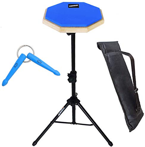 keepdrum DP-BL SET Practice Pad mit Ständer u.Tasche + Schlüsselanhänger Mini Drumsticks Blau