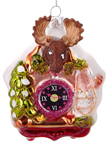 BRUBAKER Kuckucksuhr Elch Bunt - Handbemalte Weihnachtskugel aus Glas - Mundgeblasener Christbaumschmuck Figuren lustig Deko Anhänger Baumkugel - 10 cm