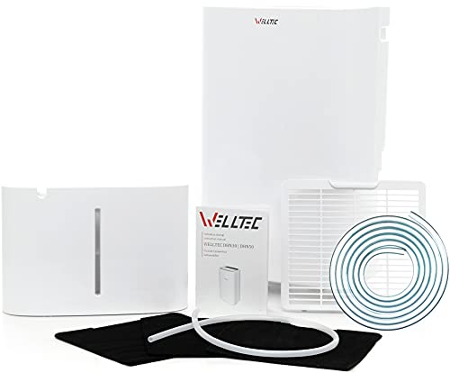 Welltec DHN30 Luftentfeuchter | max. 30 l/24h | für Räume von 60 m² | Luftreiniger mit HEPA H13-Filter | Kondensatablasspumpe | WLAN | großer Tank (6 Liter) | Swing-Modus | Luftstrom max. 350 m³ / h