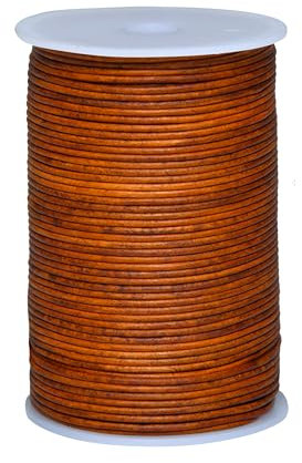 Cords Essentials Round Genuine Leather String Cord, Rope for Jewelry Making, Necklaces, Bracelets, Kumihimo Braiding, Wraps, Crafts and Hobby Projects (Distressed Tan, 2.0 MM)