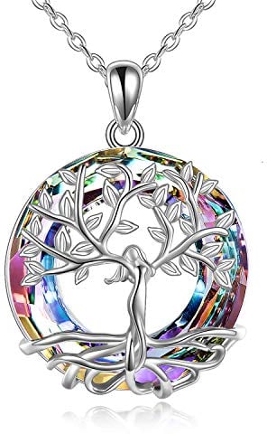 AOBOCO Collana da donna con ciondolo a forma di albero della vita, in argento Sterling 925, con cristalli, ottima idea regalo per moglie, mamma e fidanzata, Argento sterling Cristallo, Cristallo