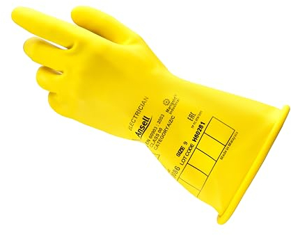 Ansell ActivArmr Electrician Work Gloves, Electrical Protection Class 0 (1000V), Insulating Natural Rubber Latex Gloves, Industrial Safety PPE, 11 Inches, Yellow, Size 2XL (1 Pair)