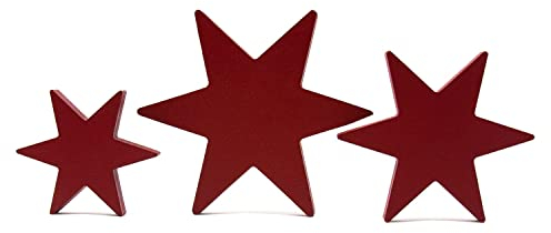 Oblique Unique® Holz Sterne 3er Set Holzdeko Holzstern Dekosterne zum Hinstellen für Weihnachten Weihnachtsdeko Tischdeko aus Echtholz (Rot)