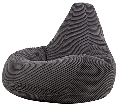 Icon Dalton Sitzsack Cord, Dunkelgrau, Gaming Sitzsack Erwachsene mit Füllung, Bean Bag, Cord Sessel, Lounge Sessel, Lounge Stuhl, Schlafzimmer, Wohnzimmer, Wohnzimmer Möbel