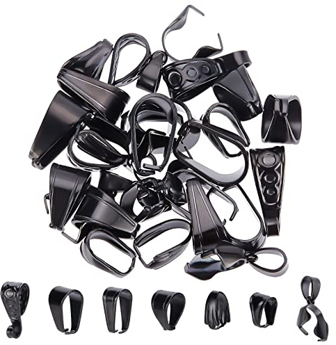 UNICRAFTALE 35 Stück 7 Stile Elektrophorese Schwarz Snap On Bails 304 Edelstahl Anhängerverschlüsse 8-12 mm Innerer Anhänger Pinch Bails Pinch Clips Anhängerschnallen Für Herstellung Schmuckketten