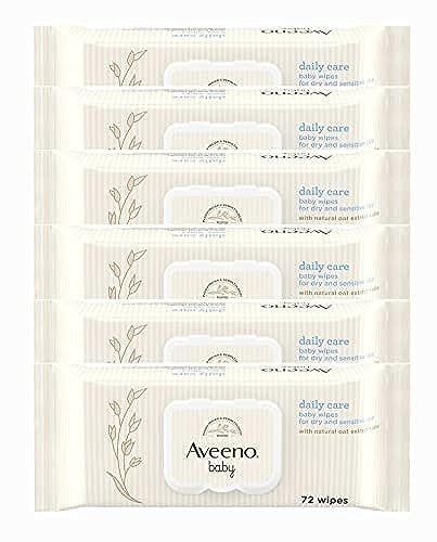 AVEENO Baby Daily Care Wipes - Cleanse Gently and Efficiently - Baby Wipes - Baby Essentials - 72 Wipes, Lid On Each Pack, Pack of 6 (432 Wipes in Total)