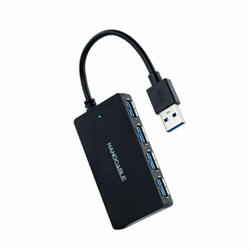 NANOCABLE 10.16.4403 - USB 3.0 Hub mit 4 USB 3.0 Anschlüssen, USB-A/Stecker auf USB 3.0/Buchse, Schwarz, 15 cm