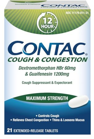 Contac Cough & Congestion Maximum Strength Controls Cough, Thins And Loosens Mucus, Guaifenesin & Dextromethorphan HBr, Extended Release Tablets, 21 Count