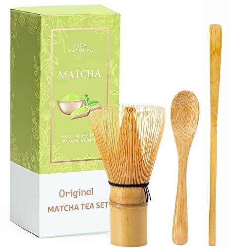 Matcha Whisk Set of 3-100 Prong Matcha Whisk,Traditional Scoop,Traditional Spoon, Green Tea Powder Whisk Japanese Hand Made