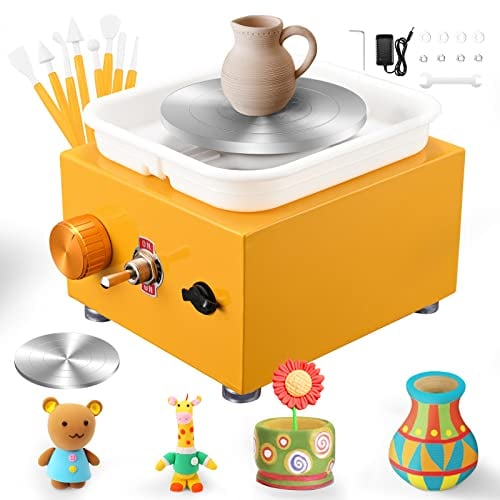 Mini Töpferscheibe, 2000RPM Elektrische Töpferscheibe Keramik mit Abnehmbarem ABS-Becken und 6,5/10 cm Drehteller Keramik Maschine für Keramikarbeiten Keramik Clay Art Craft Geschenk Heimwerken