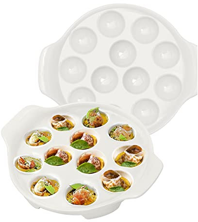 2 piatti in ceramica a forma di lumaca, con 12 fori, 23 cm, piatti in ceramica bianca