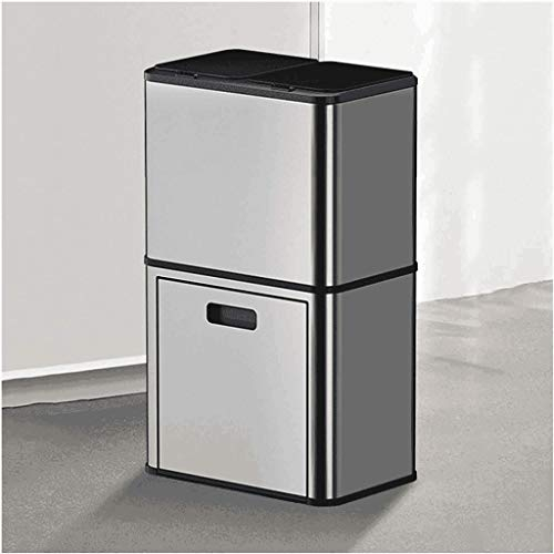 Cubo de Basura eléctrico Inteligente de Dos Niveles para el hogar, Cubo de Basura de Cocina de inducción con Tapa, Cubo de Basura de clasificación de Voz de Acero Inoxidable (44l)