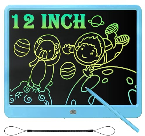Deecam LCD Schreibtafel Kinder 12 Zoll, Mal Tablet Kinder Spielzeug ab 3 4 5 6 7 8 Jahre alt Junge Mädchen, Löschbare Schreibtafel Elektronisch, Magnet Maltafel Kinder, Geschenke für Kinder (Blau)