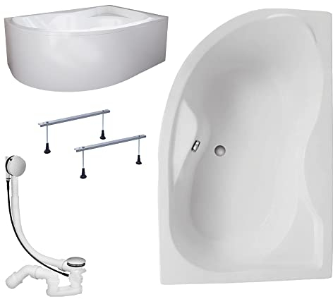 KOLMAN Badewanne DORA Eckbadewanne 170x110 Rechts mit AcrylSchürze, Ablaufgarnitur und Füßen Komplettset 4in1 Premium Original Acryl Wanne Siphon