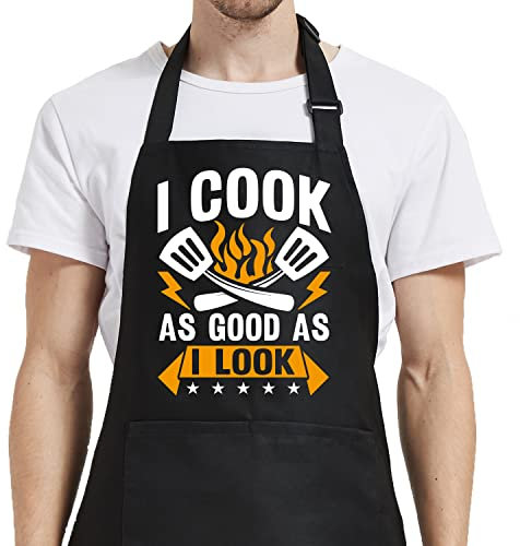 Gvlrbut Lustige Kochschürzen für Damen und Herren mit Taschen, verstellbar I Cook As Good As I Look Schürze Geburtstagsgeschenk für Mama Papa, I Cook as Good as I Look, Einheitsgröße