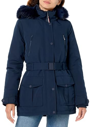 Tommy Hilfiger Taktische Damenjacke mit Gürtel für kaltes Wetter, Mit Gürtel, Artic Navy, M