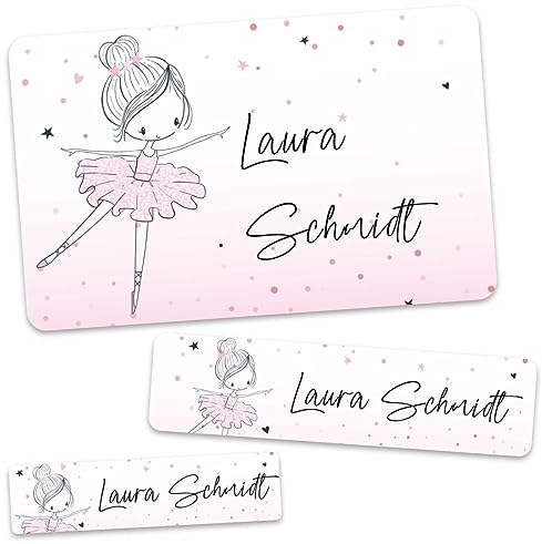 GRAVURZEILE Schuletiketten - Ballerina Design - Personalisiert mit Namen - 100 Aufkleber in 3 Größen für das Beschriften von Schulsachen Hefte Bücher - Geschenk zum Schulanfang zur Einschulung