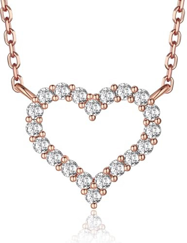 MomentWish Herz Halskette Damen Rosegold, Moissanite Diamant Kette mit Anhänger Schmuck Muttertagsgeschenk für Mama Frauen Freundin