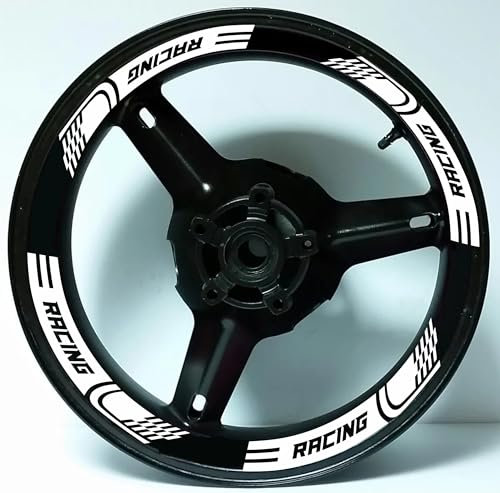 Adesivi interno strip cerchi ruote moto 17 POLLICI Compatibili con Ducati Honda Suzuki kawasaki Yamaha cerchioni strisce COD. INT03 (010 Bianco, RUOTA DIETRO + AVANTI (4+4 pezzi per 1 lato))
