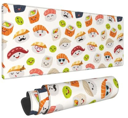 Gearsly Gaming-Mauspad, erweiterte große Schreibtischunterlagen, Sushi-Emoji, niedliches japanisches Essen, Mauspad, rutschfeste Gummiunterseite, wasserdichte Computer-Tastatur, XL-Mauspad für Laptop,