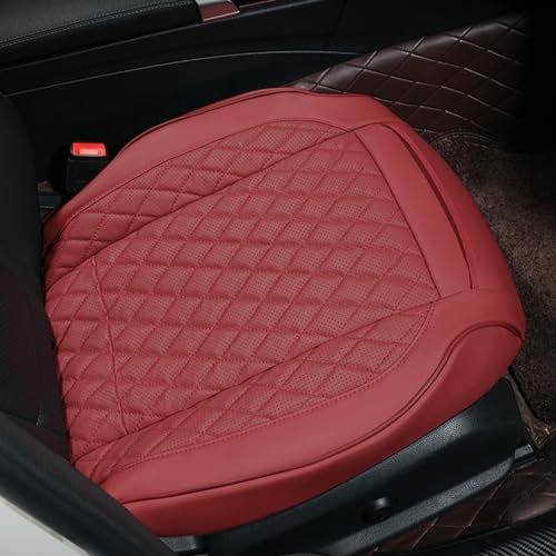 POKSRI Echtes Rindsleder sitzbezug Auto vordersitze,sitzkissen Auto fahrersitz,Echtes Leder Set,Kfz-sitzschoner,Anti-Rutschpasst für die meisten Fahrzeuge ab A-Segment.(Wein, 1 Stück)