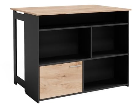 Vicco tavolo bar alto Dominic, Quercia dorata/Antracite, 116 x 37 cm 4x scomparti aperti e 1x porta