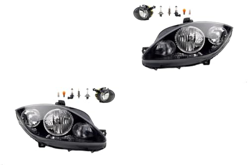 Johns, Scheinwerfer Satz Halogen Front passend für Seat Leon 1P 04/09-wa. H7 H1 Links & Rechts + Nebelscheinwerfer + Leuchtmittel