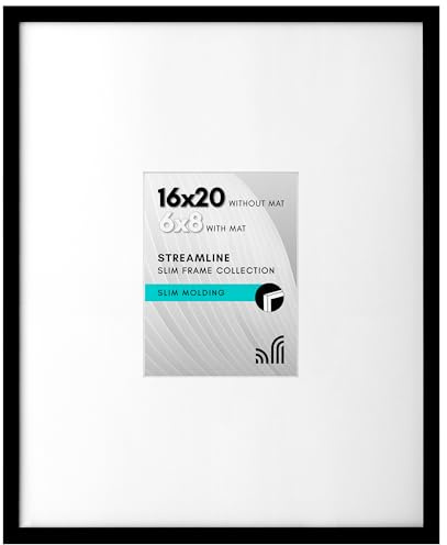 Americanflat 16x20 Picture Frame in Black - Use as 6x8 Picture Frame with Mat or 16x20 Frame Without Mat - Thin Border Photo Frame with Plexiglass Cover - Vertical or Horizontal Wall Display | Polished plexiglass front, hangs vertical or horizontal, sawtooth hangers included, secure turn-tab backing