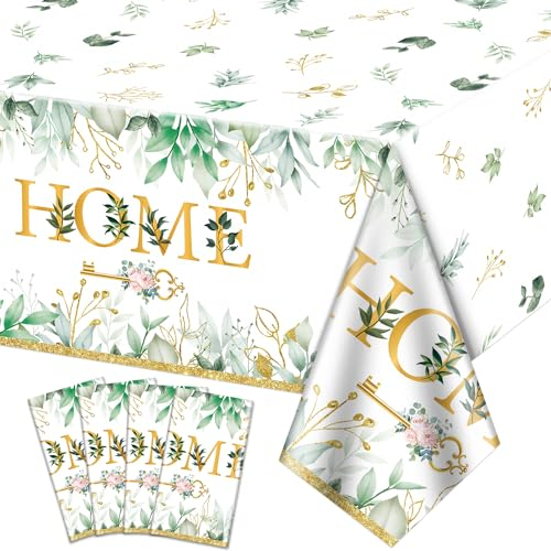 4Pcs Home Sweet Home Tischtuch - Hauseinweihung Dekorationen Tischdecke, Rechteckige Schlüssel Haus Dekoration Tischtuch für Neue Heimdekoration Haus Erwärmung Hochzeit Party Supplies, 130x220cm