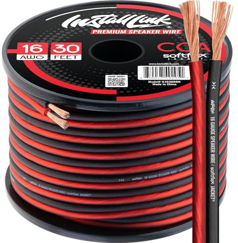 Install Link 16 AWG Gauge Speaker Wire Cable (30 Feet) Stereo, Car or Home Theater, CCA