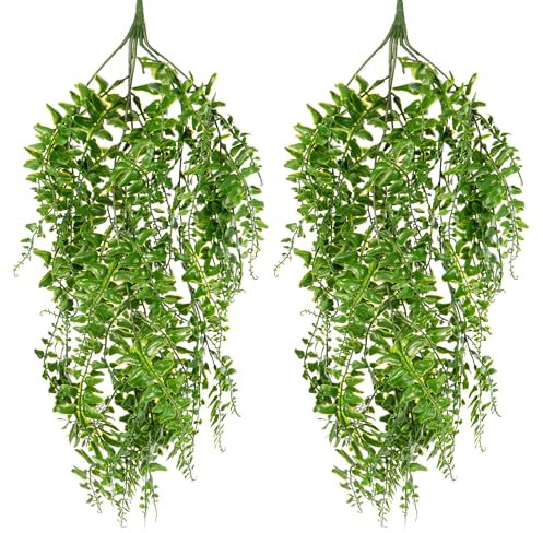 Albert Austin Pack of 2 Artificial Hanging Plant Decoration Easy to Set Up Indoor Outdoor Fake Hanging Plant Vine with Strong Leaves Home Plants for Garden Yard Living Room Shelf Balcony Decoration
