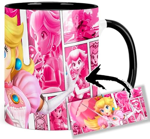 Princess Peach Tasse Innen & Henkel Schwarz Keramikbecher Mug