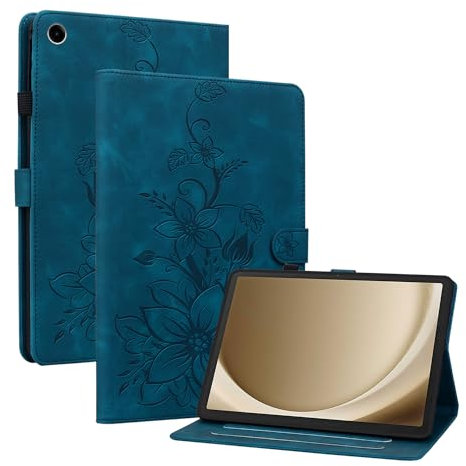 Rosbtib Custodia Cover Samsung Galaxy Tab A9 Plus 11 Pollici 2023 (SM-X210/ X216/ X218), Slim Fit Folio Pieghevole Cover Protettiva con Slot per schede Chiusura Magnetica Cover, Gigli azzurri