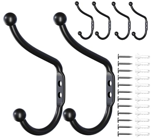 6 Stück Kleine Wandhaken 9,5 cm für Jacken – Schwarze Wandhaken zum Einschrauben für Wand, Tür, Bad, Dusche, Kleiderschrank, Flur – Metallhaken für Handtücher, Kleidung, Taschen, Schlüssel, Hüte