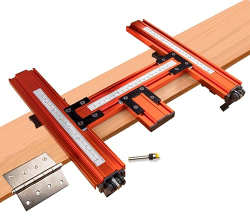 O'SKOOL Internal Door Hinge Jig – Router Mortise Template with Bit & Scale for Precise Hinge, Latch and Door Frame Installation