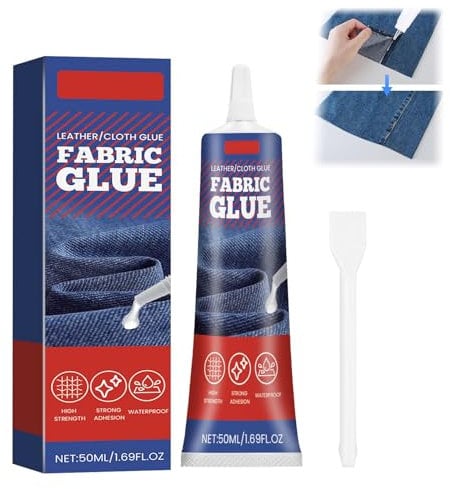 WAWJ® Adhesivo para tela de 50ML, Tela Pegamento Ropa, Adhesivo multifuncional para tejidos, permanente y lavable en todo tipo de telas, algodón, franela, mezclilla, poliéster