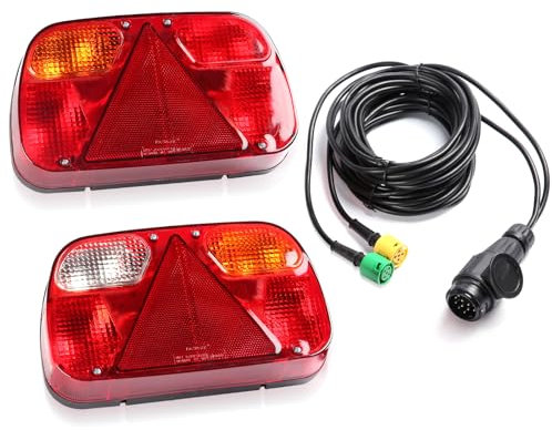 SPARKMOTO Kit Feux Arrière Remorque Avec Faisceau Remorque,13 Broches Câble 5.5m et Connecteurs Baïonnette à 5 Broches, Kit Éclairage Remorque 13 Broches