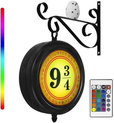 Halloween Decorations Platform 9 3/4 Sign, Rotatable Wall Hanging Decor with Owl, Dimmable Night Light, Halloween Room Bedroom Decor, Christmas Children‘s Day Birthday Movie Fans Magic Lamp Gift