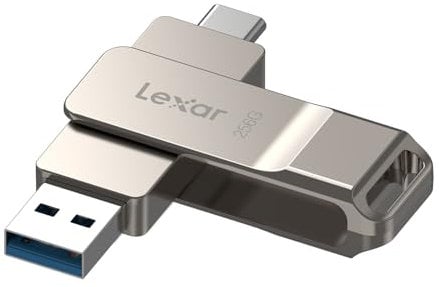 Lexar D40E 256 GB Dual Drive USB 3.2 Gen 1 Type-C Jump Drive, USB-C Flash Drive, Metallgehäuse, schwenkbares Design, Thumb Drive, Kompatibel mit iPhone 16