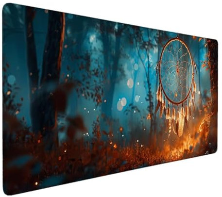 Tapis de Souris Gamer Rigide, Optimisé pour Les Capteurs, Friction Faible, sous Main Bureau Antidérapant, Ergonomique pour Mac Tapis de Souris XXL 1200x600x3mm (Couleur Orange, Attrape-RêVes) Q-8