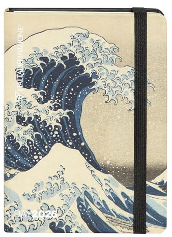 Halta Definizione - Agenda Mini Giornaliera 12 Mesi, Agenda 2025 con Copertina Stampata con un'Opera d'Arte di Kanagawa, Chiusura ad Elastico, Segnalibro e 352 Pagine, 11 x 15.3 cm, Onda