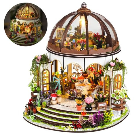 Maison de Poupée en Bois Miniature, Maison a Construire Kit,DIY Miniature De Jardin House avec Meubles et Lumière LED, Cadeau de Bricolage pour Adultes Enfant