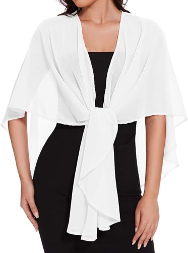 Damen Chiffon Shrugs Schals und Wrap für Abendkleid Sheer Hochzeit Cover Up,Weiß