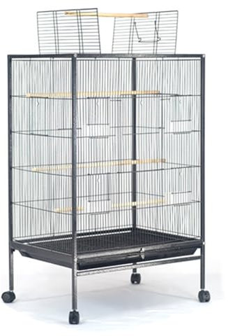 RTTZBOZ Vogelkäfig mit Spieldach und Rollständer,vogelvoliere Innen, Vogelkäfige für Sittiche, Papageien, Conures, Unzertrennliche, Nymphensittiche, Sittiche(Black)