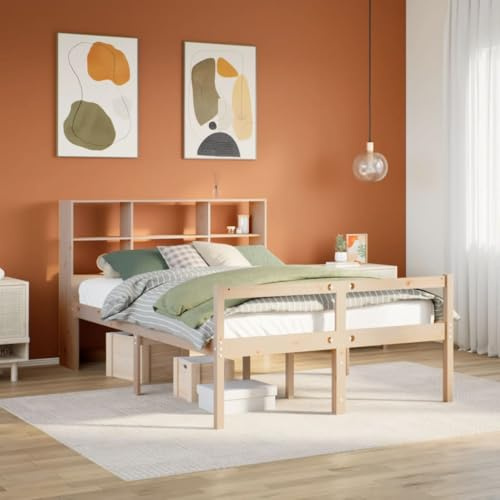 vidaXL Bookcase Bed without Mattress, Bed Base for Bedroom, Mattress Foundation for Double Bed, Modern Style, 160x200 cm Solid Wood Pine
