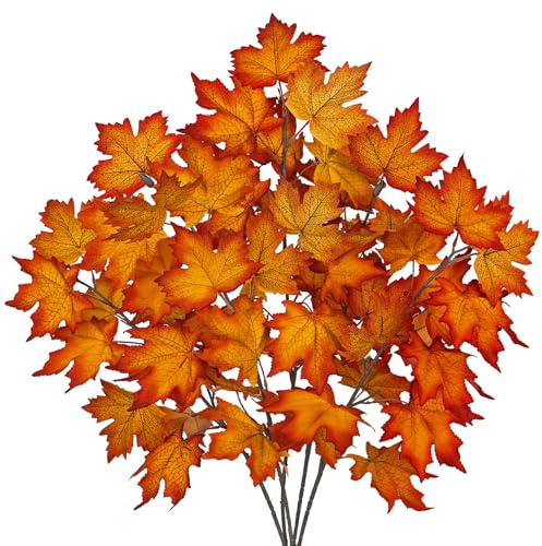 Oairse 5er-Set Herbstzweige Künstliche Ahornblätter Herbstliche Zweige 87cm Herbstblätter Dekoration für Thanksgiving Heimdekoration Hausgarten Hochzeit Party, Kamindekoration Herbstdeko Centerpiece