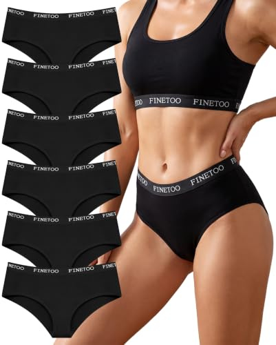 FINETOO Cotton Underwear Women Ladies Knickers Sport Belt Panties Cotton Soft Pants For Women Mid Rise Briefs Multipack 6 Pack