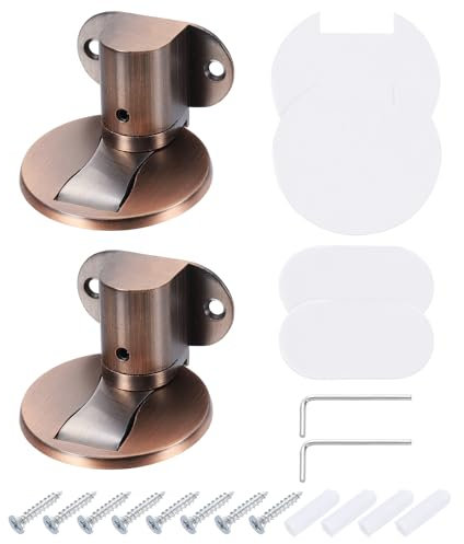 sourcing map 2Pcs Magnetic Door Stopper, Silent Magnetic Floor Door Stop, Adjustable Floor Door Catch with Adhesive Tape and Screws Shock Absorbing for Bedroom Office Bathroom, Red Bronze