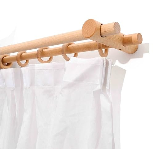 Massivholz Gardinenstange Set mit Doppelstabhalterung Holzstange für gelochte Gardine Schlichtes Design 78,7 Zoll (200 cm)