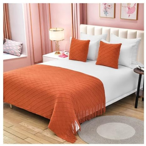 ERQIAO Bed End Schal Wohnkultur Strickschal Sofa Hotel Bett Decke Bett Decke Hotel Bettfahne (Baksteinrot, Große Größe 130 * 260cm)